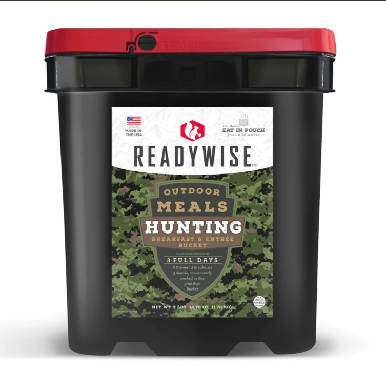 Image of Readywise Hunting Bucket full of freeze-dried food.